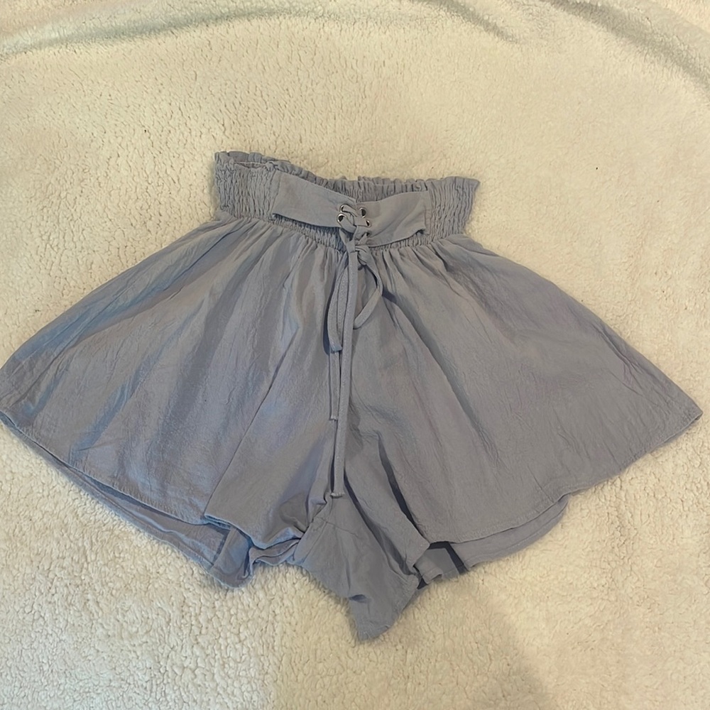 ROMWE baby blue paper bag waist corset tie